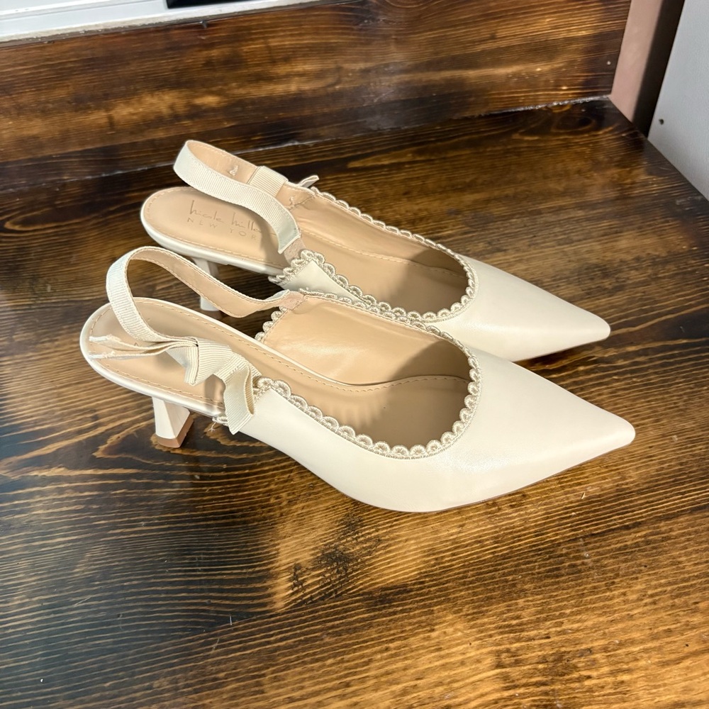 Nicole Miller Cream Pointed-Toe Slingback Heels